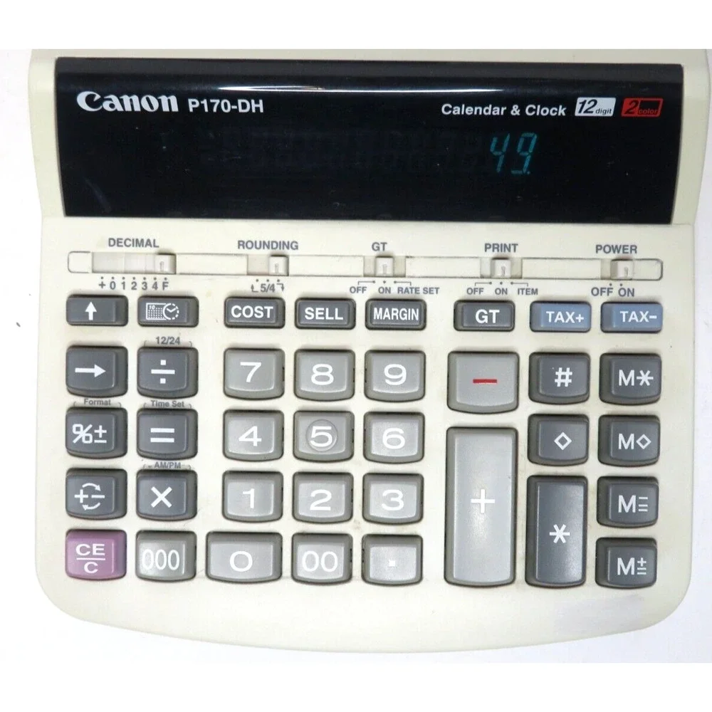 Canon P170-DH Desktop Printing Calculator 2 Color w/ Calendar & Clock - TESTED